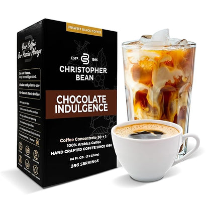 Christopher Bean Coffee - 396 servings, 30 to 1 Blend Bag in Box Liquid Instant Coffee or Cold Brew Coffee Concentrate - Hot or Iced Coffee - Chocolate Indulgence