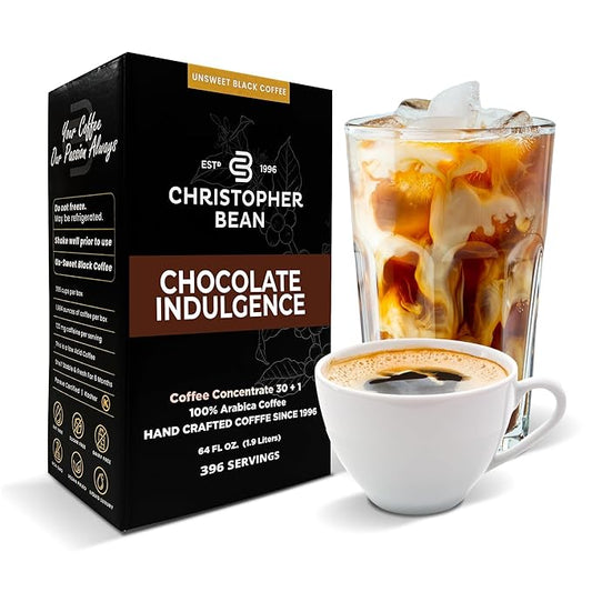 Christopher Bean Coffee - 396 servings, 30 to 1 Blend Bag in Box Liquid Instant Coffee or Cold Brew Coffee Concentrate - Hot or Iced Coffee - Chocolate Indulgence