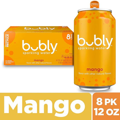 bubly Sparkling Water, Mango, Zero Sugar & Zero Calories, Seltzer Water, 12 Fl Oz Cans (Pack of 8)