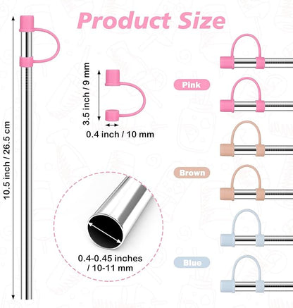 Stainless Steel Straws with covers fit Stanley 30oz tumbler, Reusable 10.5 Inch Metal Straw with Silicone Tips & Cover Caps, Compatible with Stanley Quencher H2.0 (6 Pack: 3 Bent + 3 Straight)