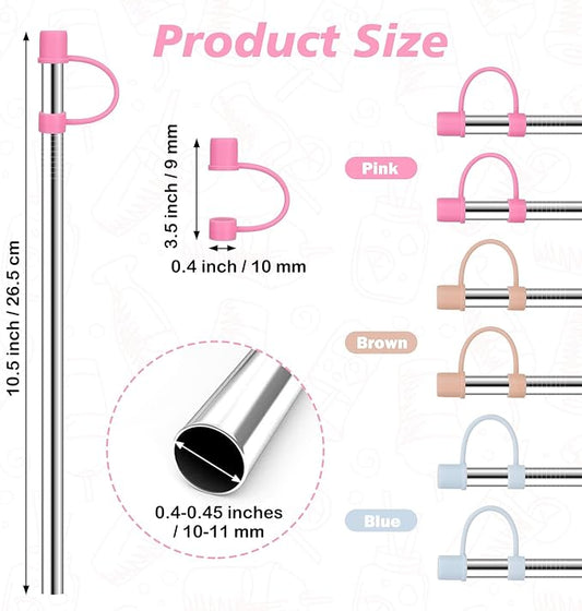 Stainless Steel Straws with covers fit Stanley 30oz tumbler, Reusable 10.5 Inch Metal Straw with Silicone Tips & Cover Caps, Compatible with Stanley Quencher H2.0 (6 Pack: 3 Bent + 3 Straight)