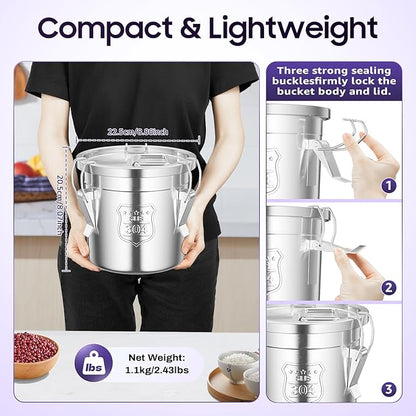 202 OZ Stainless Steel Canister Rice Cereal Grain Storage Containers with Lid Airtight Coffee Bean Storage Milk Flour Sugar Food Storage for Home Bar Restaurant (6L/202 OZ)