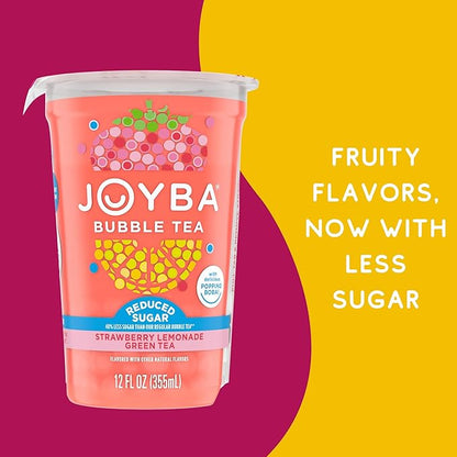 Joyba Reduced Sugar Strawberry Lemonade Flavored Green Bubble Tea, 4 Pack,12 fl oz. Cups
