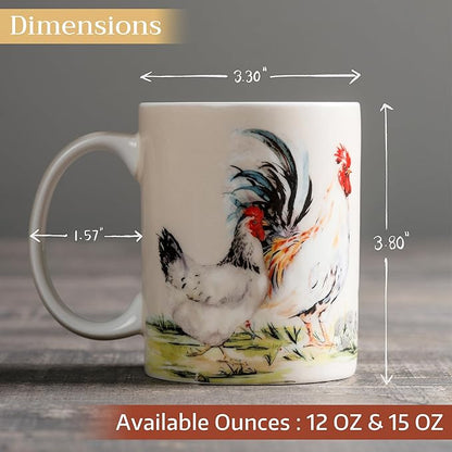 Maison d' Hermine Coffee Mug with Handles Fine Bone China Mugs Pack of One Tea Cups for Hot Beverages Cappuccino Latte Home Restaurant Office Perfect for Gift (Campagne - Basse Cour, 15 Ounce)