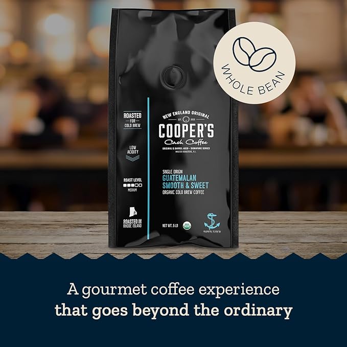 Organic Cold Brew Coffee - Guatemalan Coffee Beans Crafted For Cold Brewing - Whole Bean or Coarse Grind, Medium Roast, 5 lb