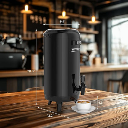 ROVSUN 3.2 Gallon Insulated Beverage Dispenser, Stainless Steel Hot and Cold Drink Dispenser, Ice and Hot Drink Server w/Spigot, Hot and Cold Beverage Server for Coffee, Tea, Milk & Juice