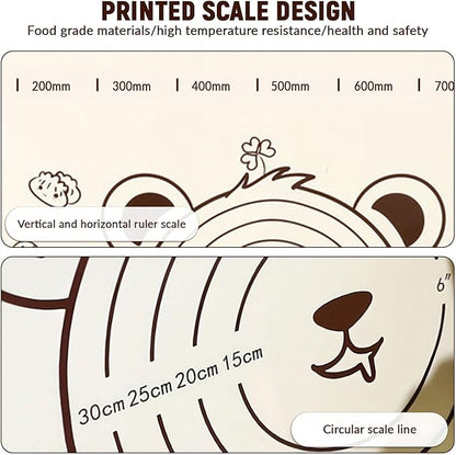 Little Bear Pastry Mat Set:Silicone Pastry Mat with Cake Scraper Rolling Pin Pastry Brush for Baking (standard, count, 3)