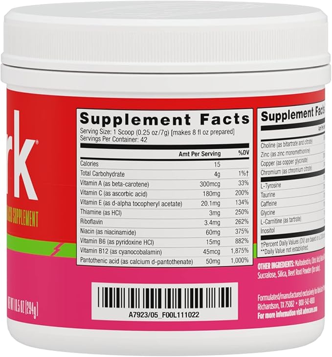 AdvoCare Spark - Energy Drink Mix - Vitamin & Amino Acid Supplement - Supports Energy & Focus - Portable Immune Support - Sugar-Free - Strawberry