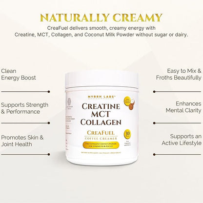 CreaFuel Creatine Collagen MCT Coconut Coffee Creamer Powder Sugar Free Keto and Paleo Friendly Supplement for Muscle Energy Brain Health Skin and Joint Support 30 Servings