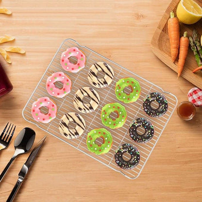 Baking Sheet with Rack Set, Yododo Set of 4 (2 Sheets + 2 Racks), Stainless Steel Cookie Sheet Baking Pan Tray with Cooling Rack, Non Toxic & Heavy Duty & Easy Clean - Size of 10 inch