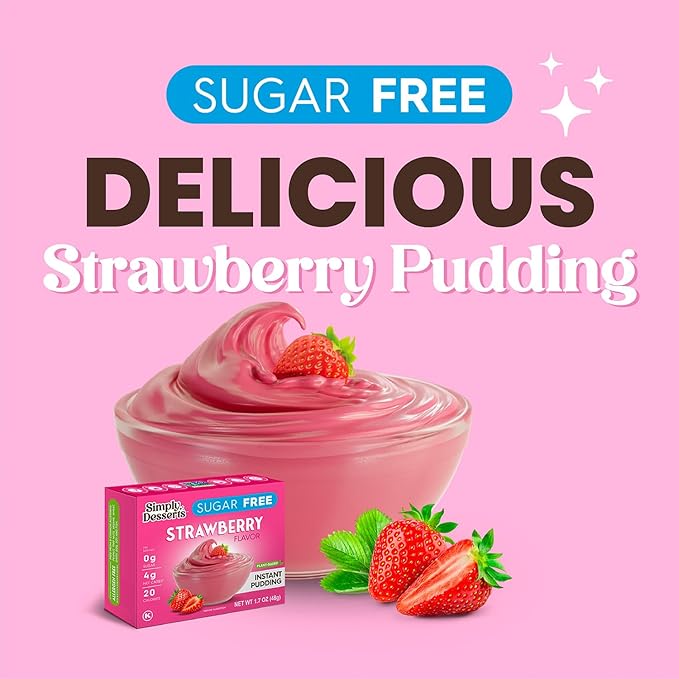 Simply Desserts Strawberry Instant Pudding, Sugar-Free, 6-Pack – Healthy Dessert, Keto Snacks, Vegan & Diabetic-Friendly, Kosher, 1.7 Oz Ea
