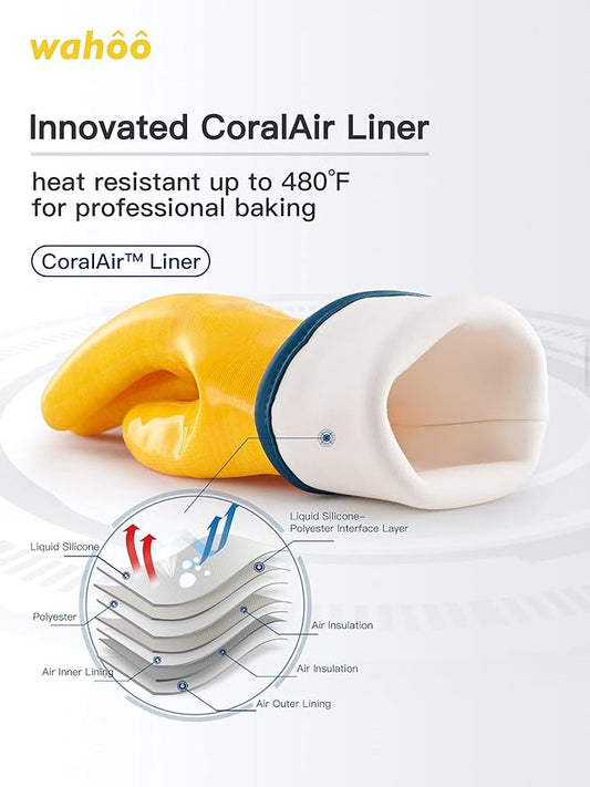 LANON Protection Wahoo Liquid Silicone Smoker Oven Gloves, Food-Contact Grade, Heat Resistant Gloves for Cooking, Grilling, Baking, Yellow, XXL/11