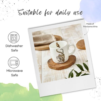 Royal Worcester Wrendale Designs 14 oz Mug, Feline Fine with Cat Illustrations - Floral Animal Mug for Cottagecore Kitchens - Microwave, Dishwasher, Freezer Safe Fine Bone China Drinkware