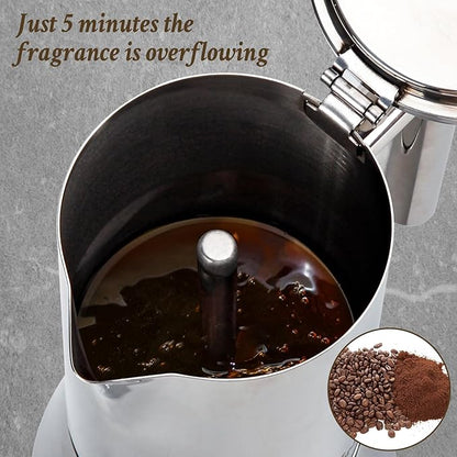 Stovetop Espresso Maker, 4Cup 6.8 oz Moka Pot, Stainless Steel Cuban and Italian Coffee Maker for Cafetera Cubana, Greca De Cafe Induction Stovetop Compatible, Coffee Gift for Home Travel