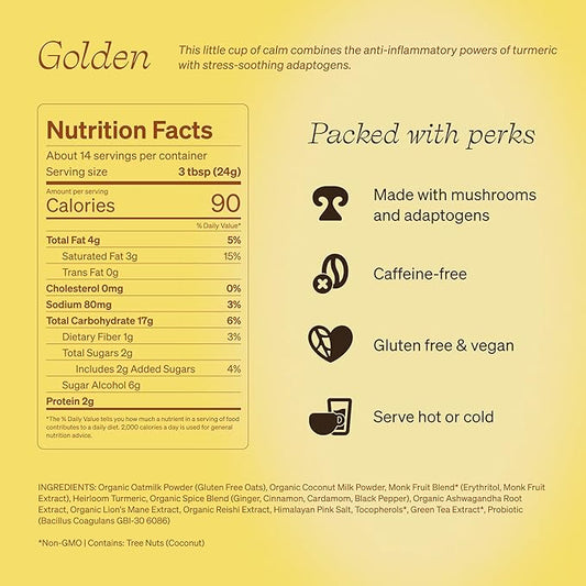Clevr Blends Turmeric Powder, Golden Milk Instant Latte Mix, Superfood Powder with Oat Milk, Lions Mane, Reishi Mushroom, Organic Spices, Coconut Cream, Ashwagandha, Serve Hot or Iced, (14 Lattes)
