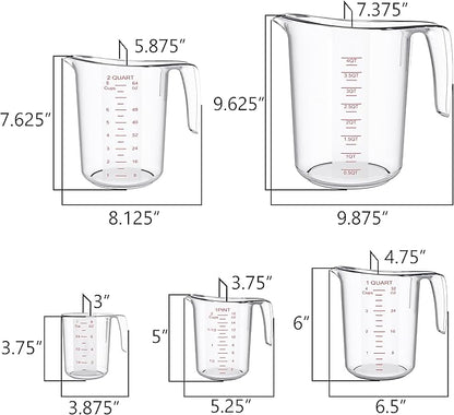 DaYammi Measuring Cups 5-Piece, Unbreakable Food-Grade Plastic Measuring Cup for Dishwasher, 1/2/4/8/16-Cup Nesting Liquid Measuring Cups for Prepping, Baking, Cooking, Readable Markings, Clear