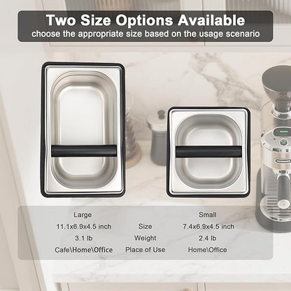 Espresso Knock Box, Coffee Knock Box for Espresso Grounds Disposal, Large Capacity, Equipped with Noise, Reduction Rubber Ring & Steel Holder, Ideal Tool for Espresso Machines, Black (Small)