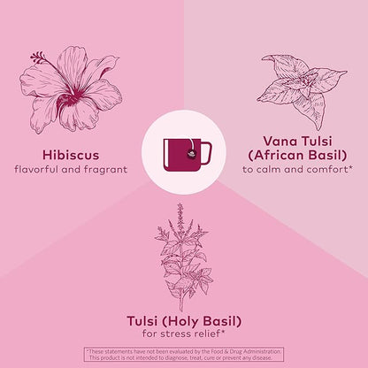 ORGANIC INDIA Tulsi Hibiscus Tea Bags - Holy Basil Herbal Tea, Stress Relieving, Calming, Immune Support, USDA Organic, Caffeine Free -18 Bags, 3 Pack