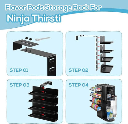 RECAPS Flavor Pods Holder for Ninja Thirsti Soda Maker WC1001, Holds 20 Flavor Pods, 4-Tier Storage Organizer, Easy to Access, Space-Saving for Ninja Thirsties Drink System Soda Machine (Shelf Only)