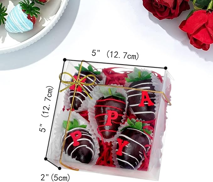 15PCS 5x5x2 Inches Full Clear Chocolate Covered Strawberries Boxes Cookies Boxes Mini Bundt Cake Pie Cinnamon Roll Treat Boxes Chocolate Truffle Box Party Wedding Favor