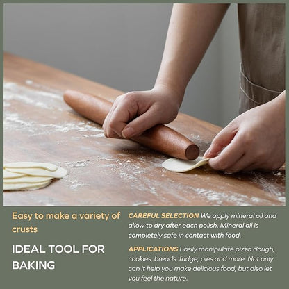 Muso Wood Sapele Wooden French Rolling Pin for Baking, Tapered Roller for Fondant, Pie Crust, Cookie, Pastry (French 15-3/4inch)