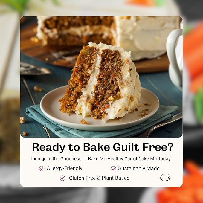 Bake Me Healthy Vegan and Gluten-Free Carrot Cake & Cupcake Mix, 11.9oz (337g) Pack of 2 – Dairy-Free, Egg-Free, Nut-Free, Plant-Based, Low Sugar, Allergy-Friendly, Easy to Bake, Made with Upcycled Ingredients