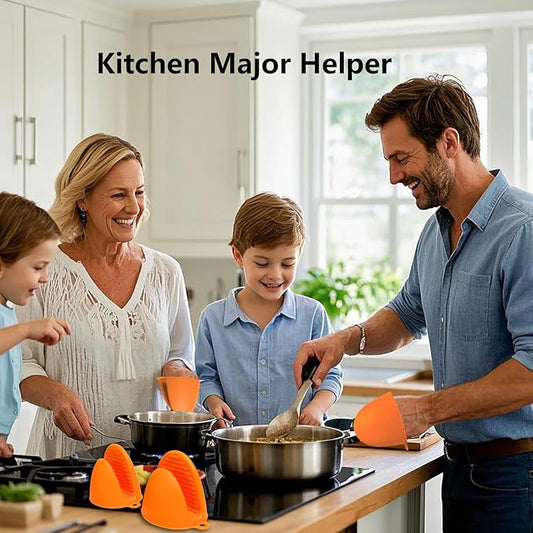 Oven Mitts Silicone Pot Holders Set Heat Resistant for Kitchen - ChufanMomsil 6 PCS Mini Silicone Oven Gloves Kitchen Mittens, Short Pot Pinch Grips for BBQ & Baking, Orange