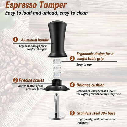 Gmnuiy51mm Coffee Espresso Tamper ，with Stainless Steel Base Tamper ，Silicone Tamper Mat,Black Espresso Distribution Tool， Coffee puck screen