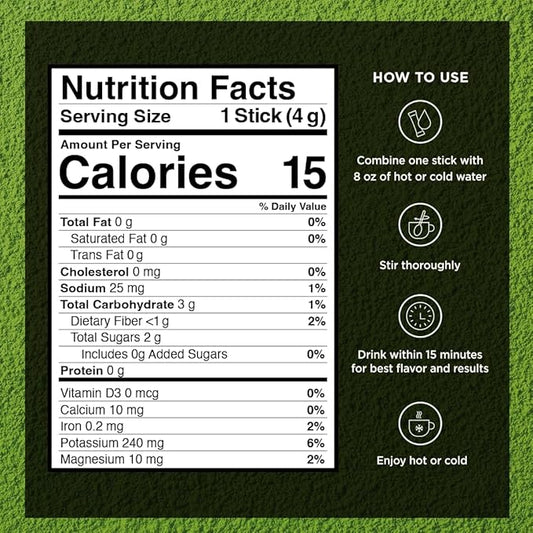 VitaCup Hydration Matcha Instant Packets, for Natural Energy and Detox, w/Electrolytes, Ceremonial Grade Organic Matcha, Coconut Water, Pink Himalayan Salt, Magnesium, in Single Serve Sticks, 60 Ct