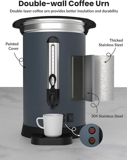 120 Cups Coffee Urn,18L Double Wall Commerical Coffee Maker for Buffet Catering Wedding Gathering,Large Capacity Hot Coffee Dispenser, Stainless Steel Hot Water Urn