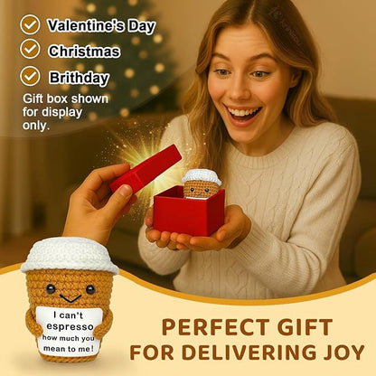 Coffee Lovers Gifts for Women Men, Positive Animals Crochet Espresso Coffee Cup Decor, Cute Funny Gift for Friends, Boyfriend, Girlfriend, Mom, Dad, Coworkers, Birthday Appreciation Present