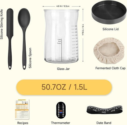 Pro Sourdough Starter Kit- 50oz Large Capacity Sourdough Starter Jar, 17 Flavorful Fermentation Recipes, Sourdough Bread Baking Supplies for Making Delicious Sourdough Breads(2PCS)