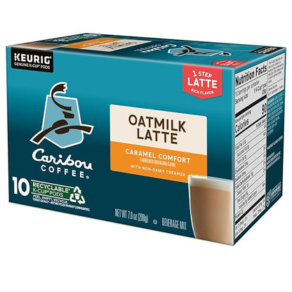 Caribou Coffee Caramel Comfort Oatmilk Latte, One Step Latte Single Serve Keurig K-Cup Pods, 60 Count (6 Packs of 10)