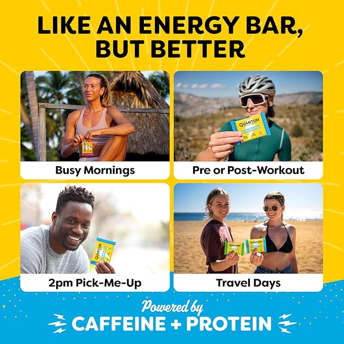 Quantum Energy Square - Peanut Butter Dark Chocolate, Chocolate Chip Cookie Dough, Caffe Mocha Almond Chip - Variety 12-Pack - 4 Bars Each