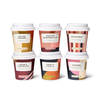 Bombombs Hot Chocolate Mix Gift Set in Mini Cup Packaging, Flavors Include Double Chocolate, French Vanilla, Peppermint, Salted Caramel and More, Set of 6