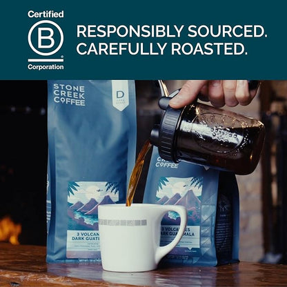 Stone Creek Coffee Dark Roast Whole Bean Coffee – 2 LB (Pack of 1) – Smooth Fresh Roasted Coffee Beans with Dark Chocolate Tasting Notes, 3 Volcanoes Dark Guatemala