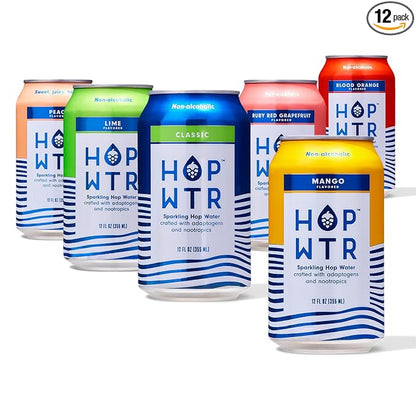 HOP WTR - Sparkling Hop Water - Variety Party Pack (12 Pack) - NA Beer, No Calories or Sugar, Low Carb, With Adaptogens and Nootropics for Added Benefits (12 oz Cans)