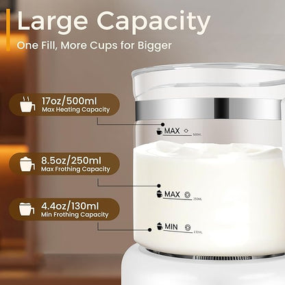 Milk Frother and Steamer, 6 in 1 Milk Steamer and Milk Warmer, 17oz Auto Shut Off Electric Frother with Touch Screen, Hot/Cold Foam Maker for Coffee, Latte, Cappuccino, Hot Chocolate