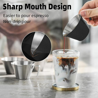 MHW-3BOMBER Espresso Measuring Cup 2oz Espresso Shot Cup Stainless Steel Sauce Cups with Handle for Tomato Sauce|Steak Sauce|Desserts|Beverages (Matte Black) G5141B