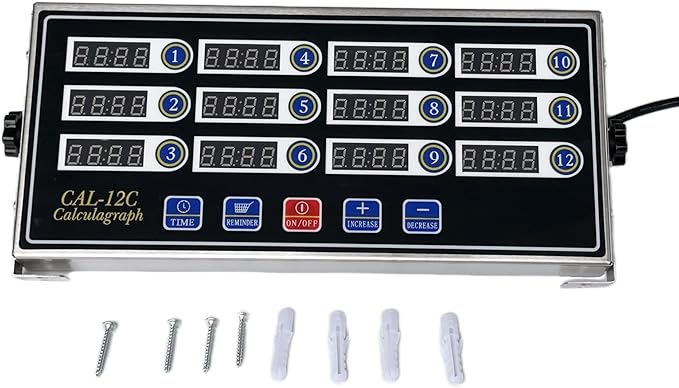 12 Channel Kitchen Timer Digital Kitchen Timer Loud Alarm Cooking Calculagraph Commercial Timer for Food Chips BBQ Pizza Bread Grilled Burger Coffee