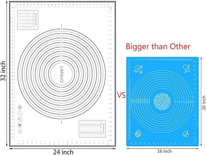 Silicone Baking Mat，Non Stick Rolling Dough with Measurements for Pie Pizza Cookies Fondant Making，Extra Thick Non Slip Silicone Pastry Mat