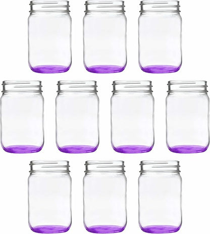 DISCOUNT PROMOS Decorating Mason Jars 12 oz. Set of 10, Bulk Pack - Glass Jars for Overnight Oats, Candies, Fruits, Pickles, Spices, Beverages - Purple