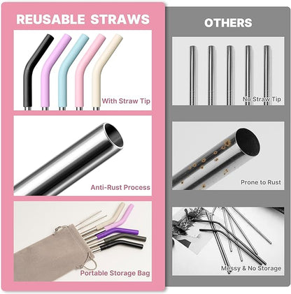 Metal Straw Reusable for Stanley Cup 40 oz Tumbler, Stainless Steel Replacement Straight Straw for Simple Modern, Meoky, Owala Tumbler for 40 oz Tumblers, Cleaning Brush, 1 Portable Bag