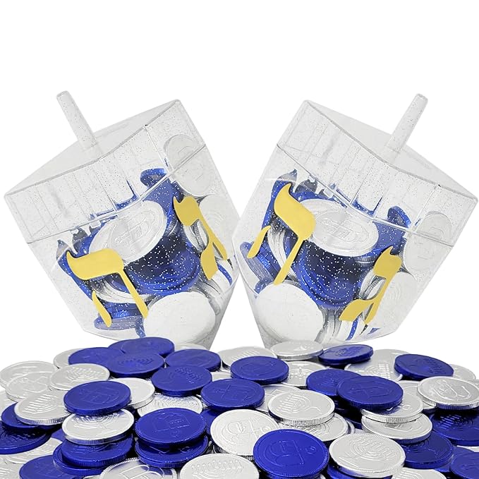 The Dreidel Company Blue & Silver Hanukkah Milk Chocolate Coins, Hanukkah Design Gelt, Gluten Free, Non GMO, Kosher Certified OU-D (25-Pack)