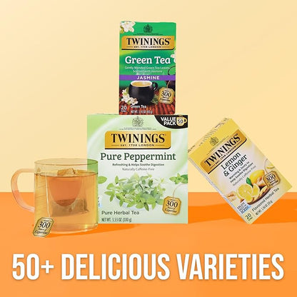 Twinings Lemon & Ginger Herbal Tea Individually Wrapped Bags, 20 Count (Pack of 6), Tangy Lemon, Spicy Ginger, Naturally Caffeine-Free, Enjoy Hot or Iced, 120 Teabags