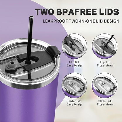30 oz Tumbler with Lids and Straws, Stainless Steel Insulated Coffee Tumbler, Double Wall Vacuum Insulated Travel Mug Cup, Leakproof Thermal Coffee Cup for Hot and Cold Drinks (Purple)