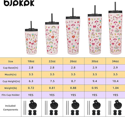 BJPKPK 18oz Insulated Tumbler With lid And Straw Stainless Steel Tumblers Travel Coffee Mug Reusable Thermal Cup,Unicorns