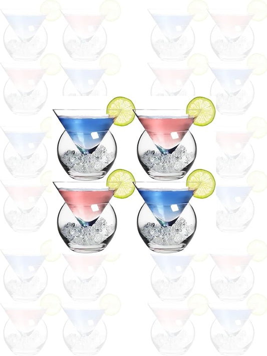 LEMONSODA Stemless Martini Glasses with Chiller - Set of 32 - Elegant Cocktail Glass Set- Martini Gift Set for Margarita, Espresso Martinis; Cosmopolitan, Manhattan Cocktails - Housewarming Gifts