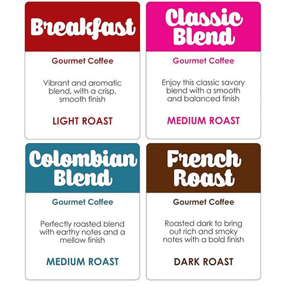 Donut Café Single Serve Coffee Pods for Keurig K Cup Brewers, Light Medium and Dark French Roast, Breakfast Classic Blend, Colombian, Variety Pack, 80 Count