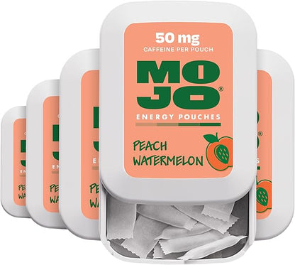 MOJO Energy Pouches Peach Watermelon Flavor, 50 mg per Caffeine Pouch, 15 Pouches, 5-Pack